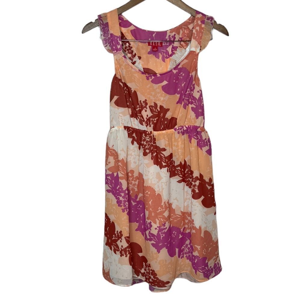 Elle Pink Red Orange Floral Fit & Flare Dress Small